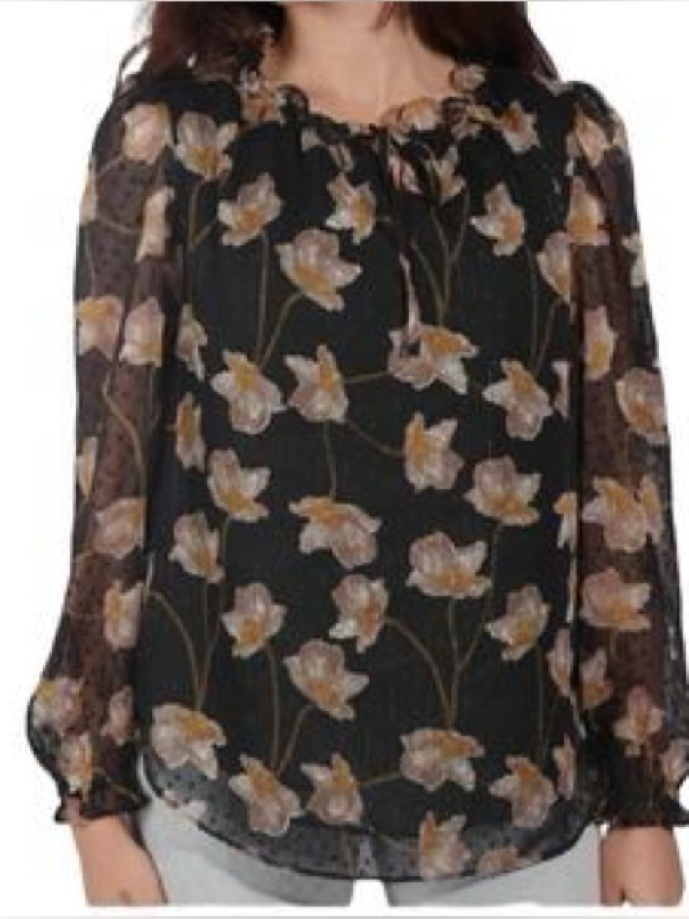 Bar III Black Semi-Sheer Floral Top, Size 1X